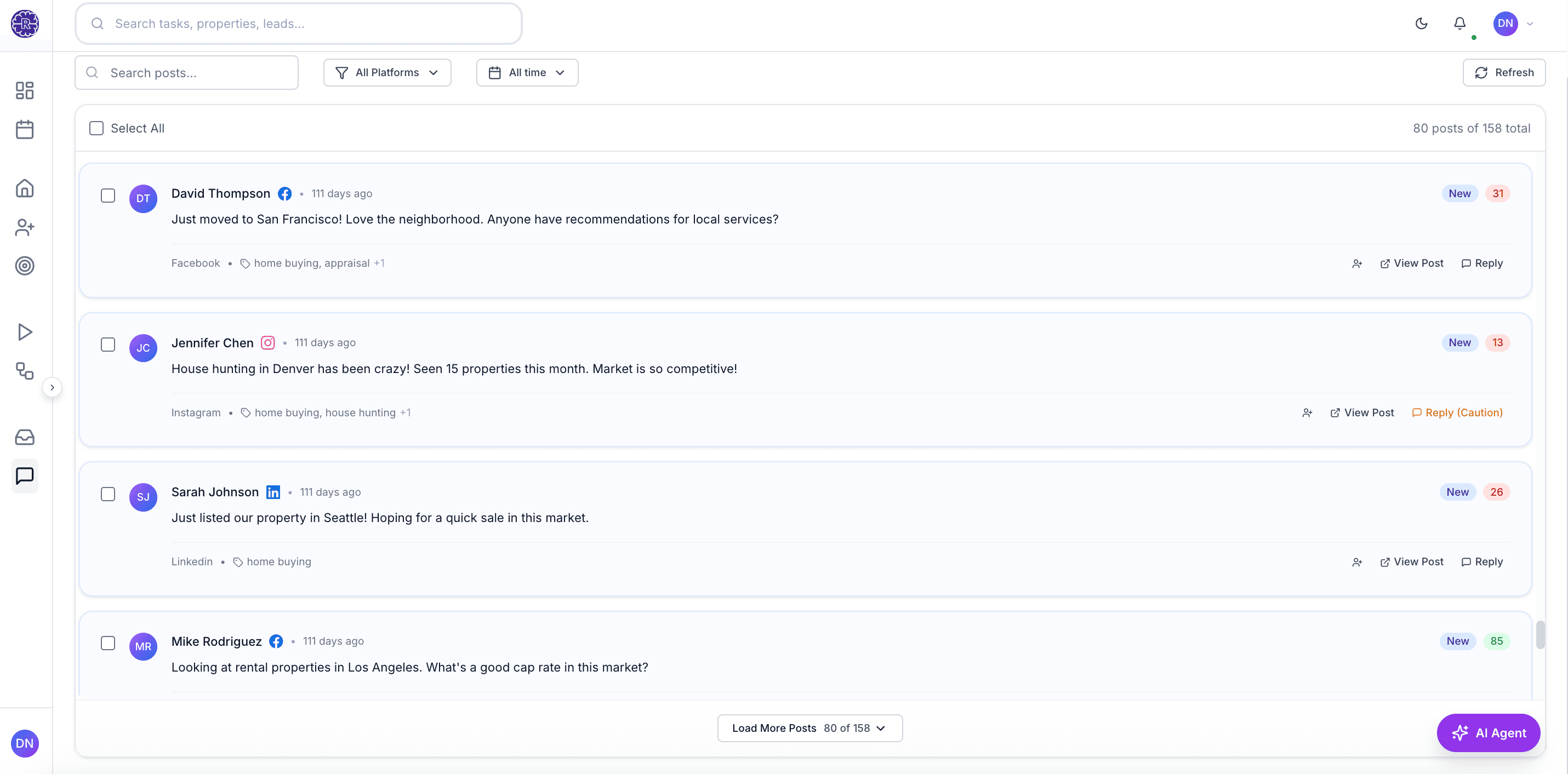 Social Lead Capture interface showing turn social media into sales